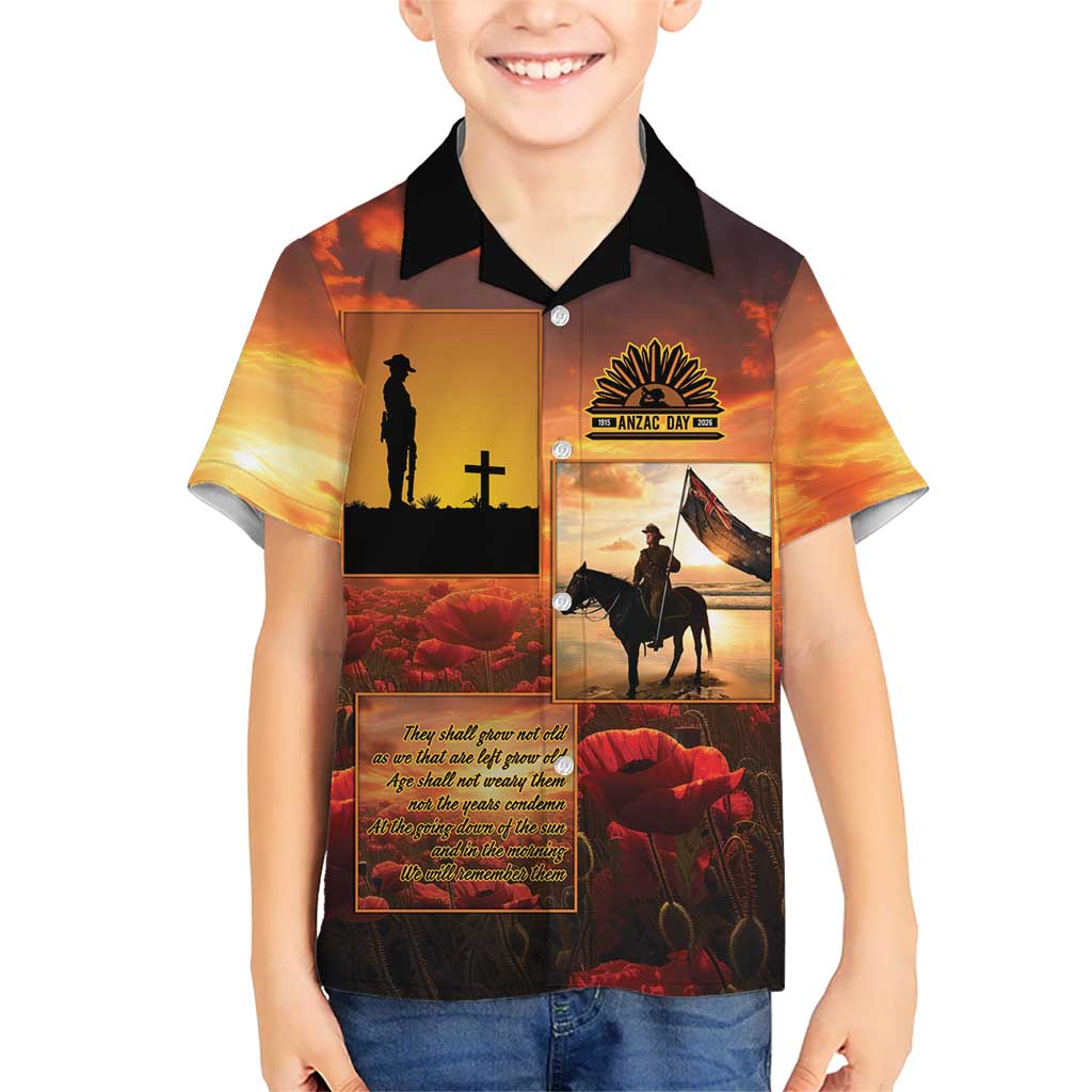 ANZAC Day Film Reel Lest We Forget Family Matching Off The Shoulder Long Sleeve Dress and Hawaiian Shirt Australia NZ Memorial LT9 Son's Shirt Red - Polynesian Pride