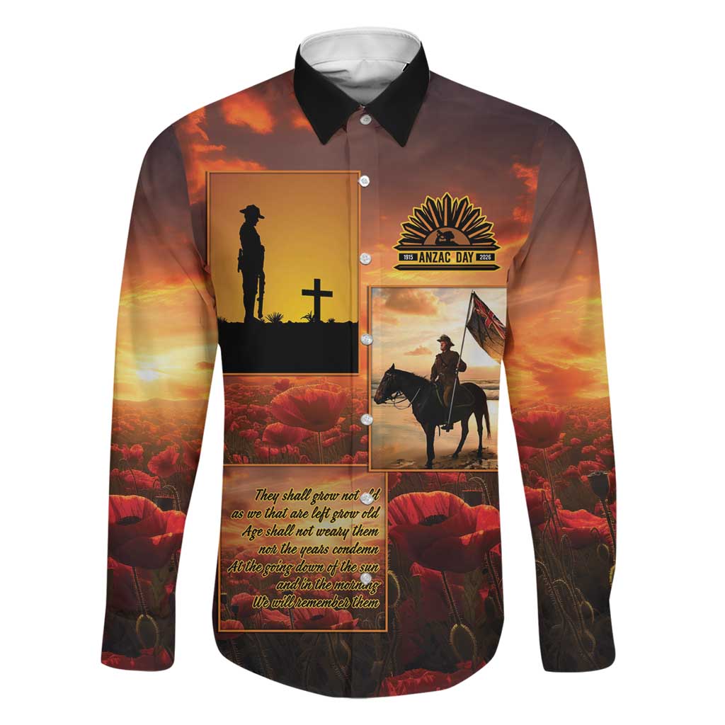 ANZAC Day Film Reel Lest We Forget Family Matching Off Shoulder Maxi Dress and Hawaiian Shirt Australia NZ Memorial LT9 Dad's Shirt - Long Sleeve Red - Polynesian Pride