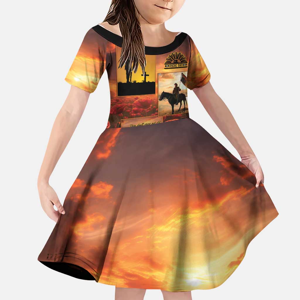 ANZAC Day Film Reel Lest We Forget Family Matching Off Shoulder Short Dress and Hawaiian Shirt Australia NZ Memorial LT9 Daughter's Dress Red - Polynesian Pride