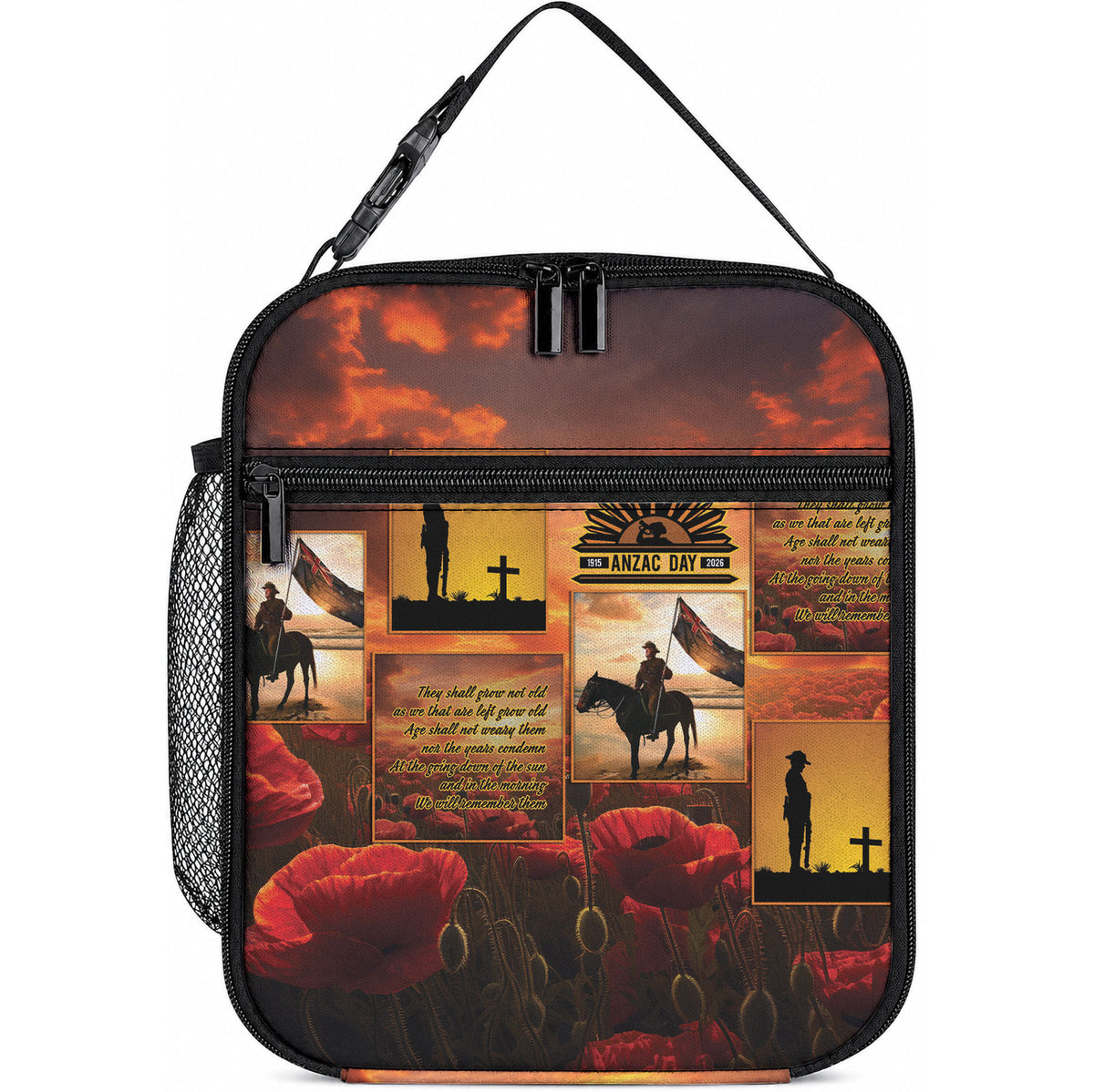ANZAC Day Film Reel Lest We Forget Lunch Bag Australia NZ Memorial LT9 10.2 × 8.3 × 4.3 inch Red - Polynesian Pride