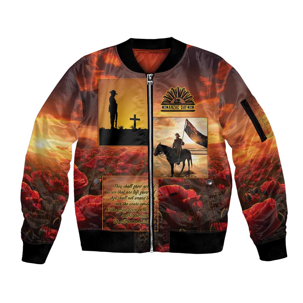 ANZAC Day Film Reel Lest We Forget Sleeve Zip Bomber Jacket Australia NZ Memorial