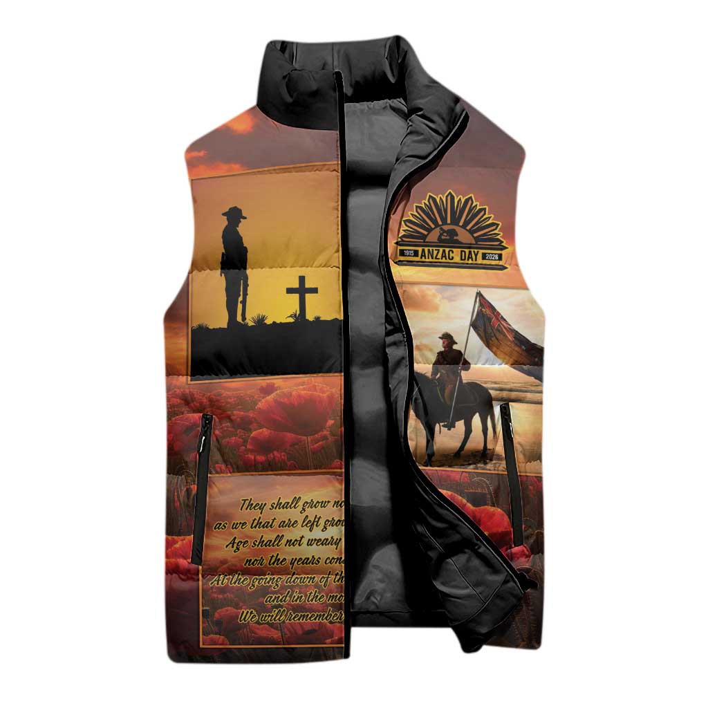 ANZAC Day Film Reel Lest We Forget Sleeveless Puffer Jacket Australia NZ Memorial