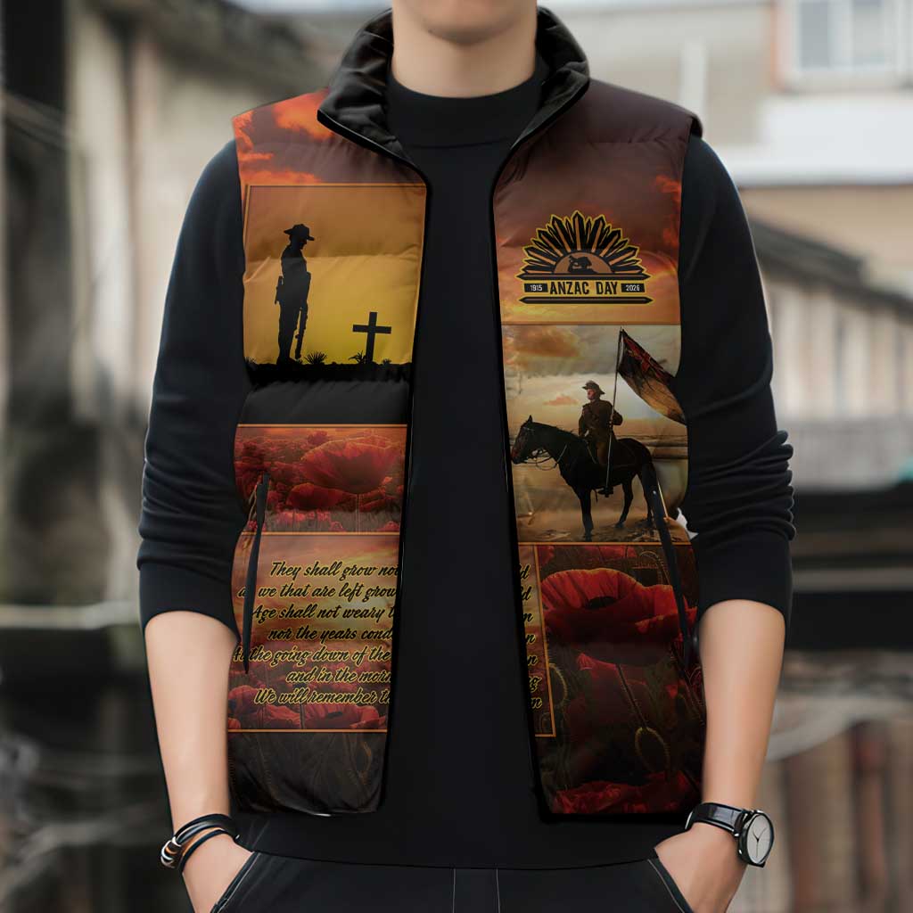 ANZAC Day Film Reel Lest We Forget Sleeveless Puffer Jacket Australia NZ Memorial