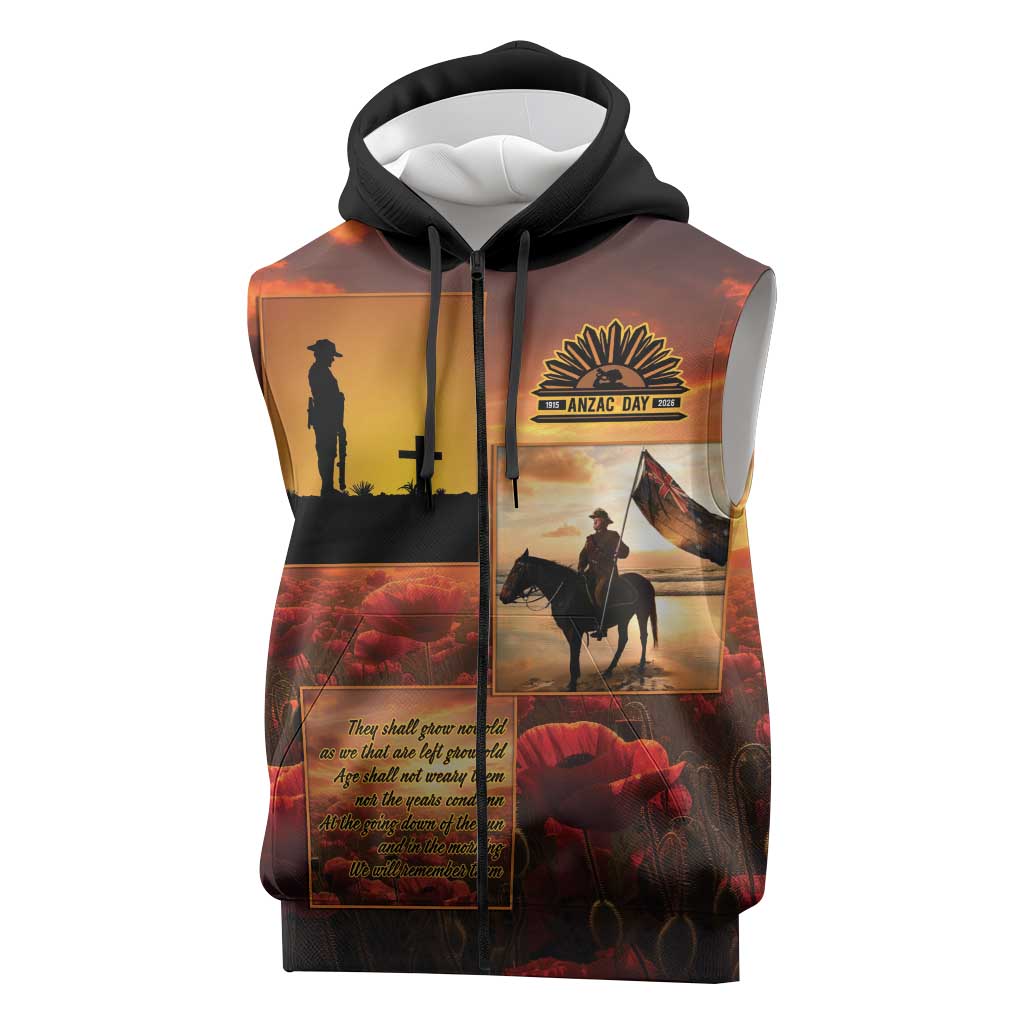 ANZAC Day Film Reel Lest We Forget Sleeveless Zip Hoodie Australia NZ Memorial