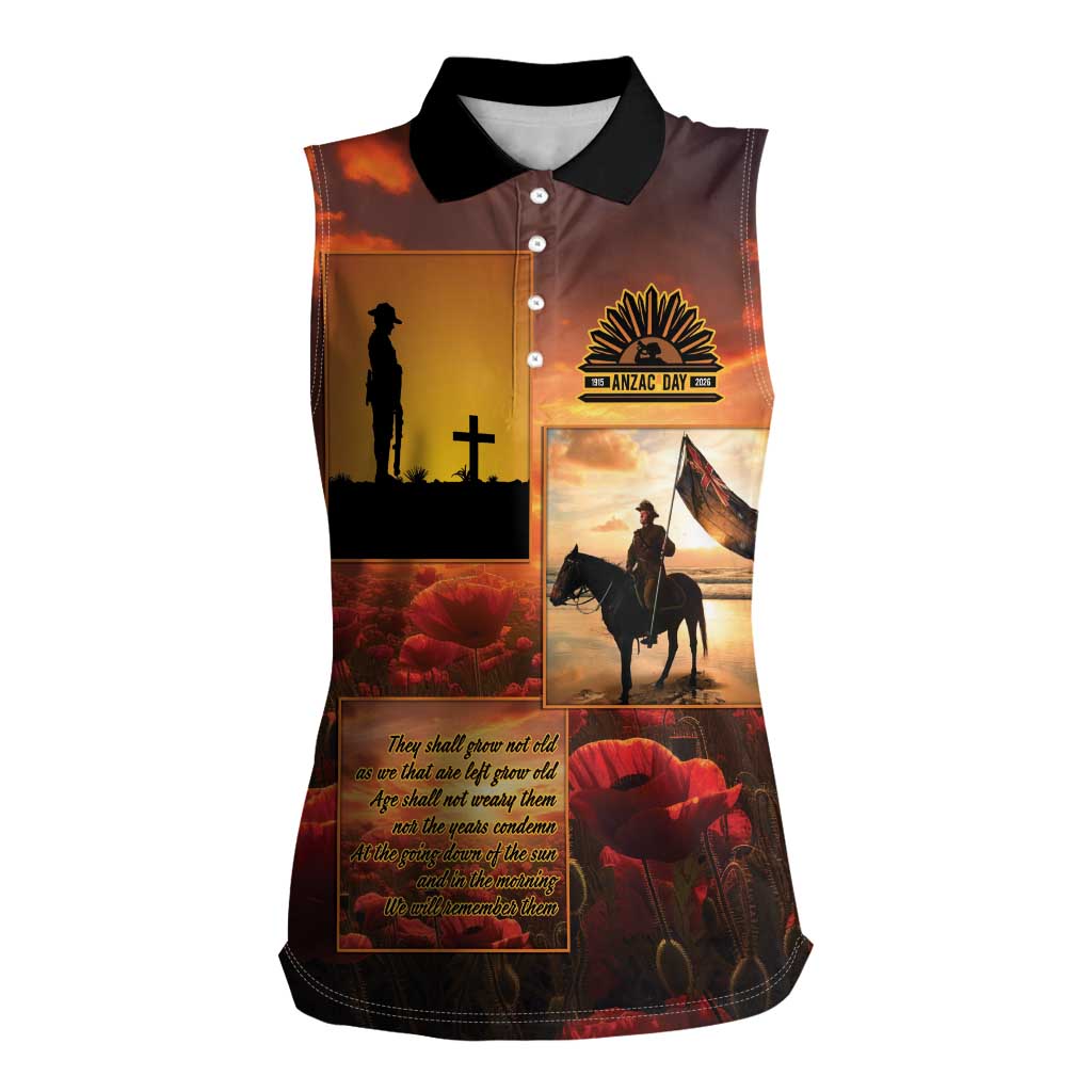 ANZAC Day Film Reel Lest We Forget Women Sleeveless Polo Shirt Australia NZ Memorial LT9 Female Red - Polynesian Pride