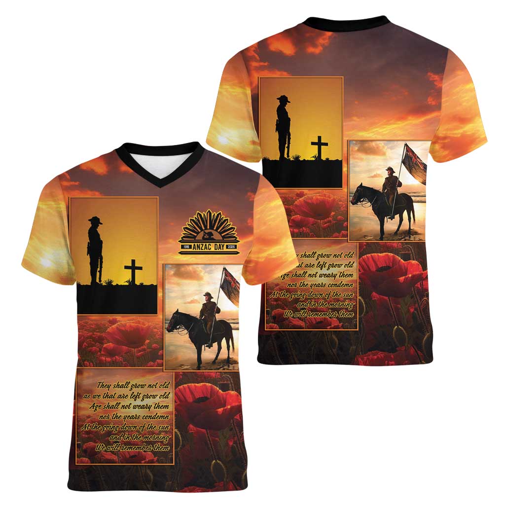 ANZAC Day Film Reel Lest We Forget Women V-Neck T-Shirt Australia NZ Memorial LT9 - Polynesian Pride