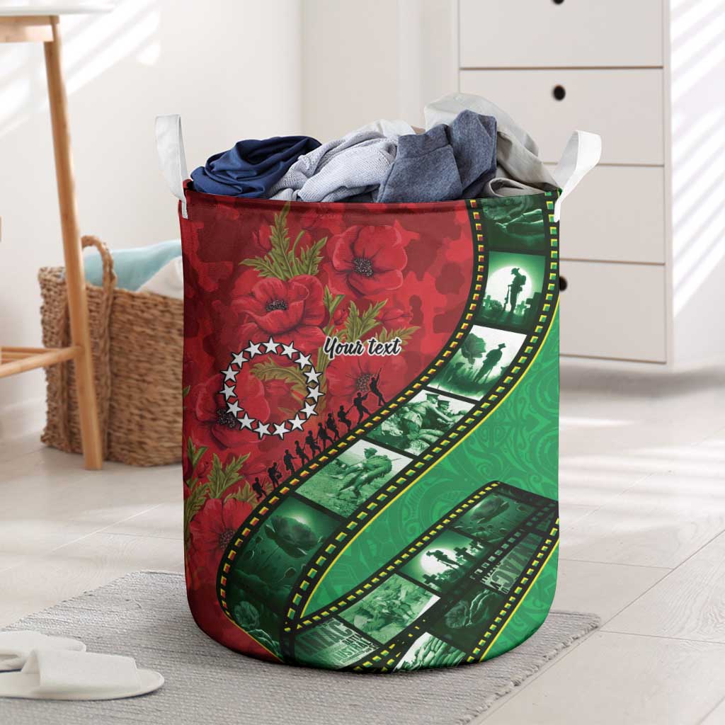 Personalised Cook Islands ANZAC 1915-2026 Filmstrip Laundry Basket Lest We Forget 25 April LT9 Green - Polynesian Pride