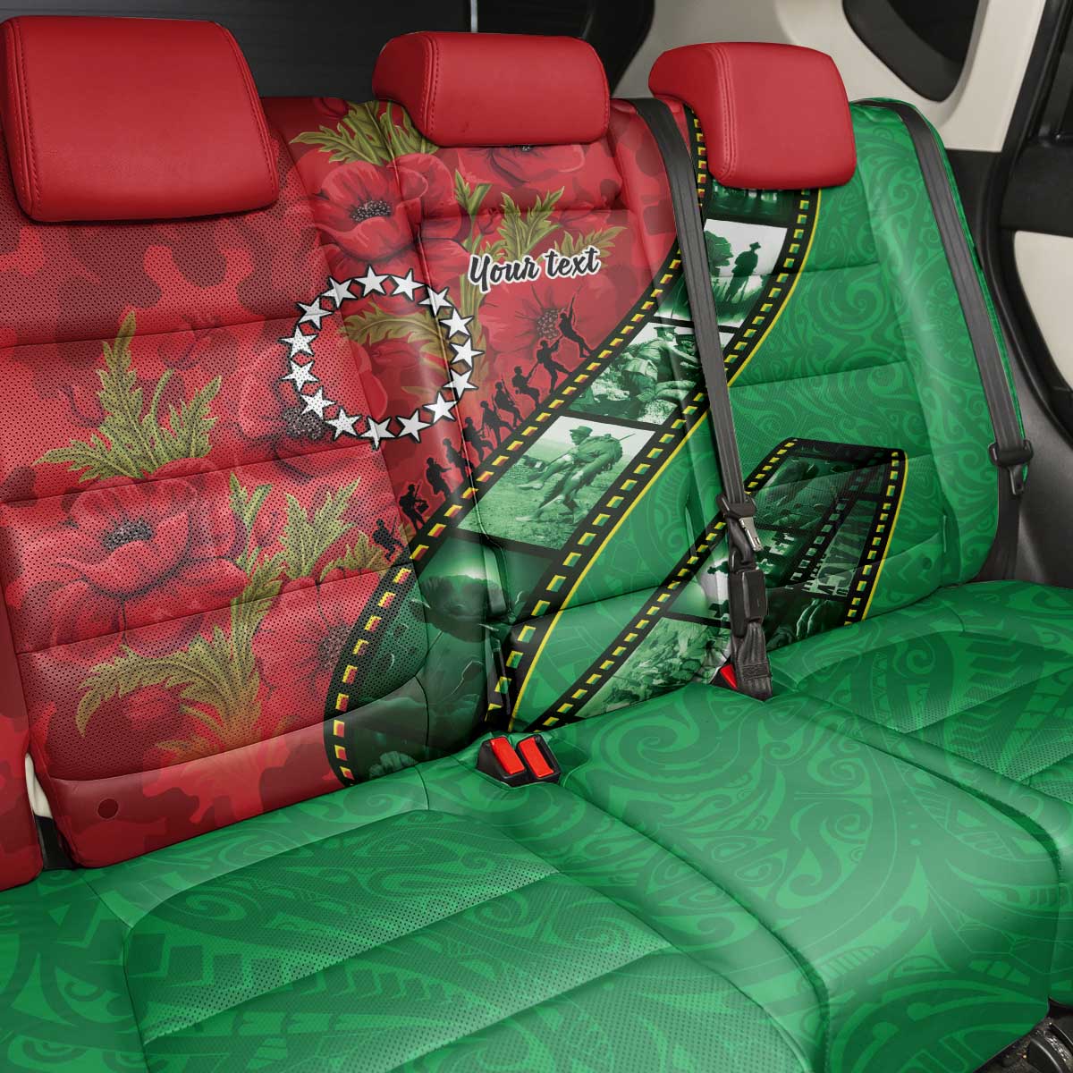 Personalised Cook Islands ANZAC 1915-2026 Filmstrip Back Car Seat Cover Lest We Forget 25 April LT9 - Polynesian Pride