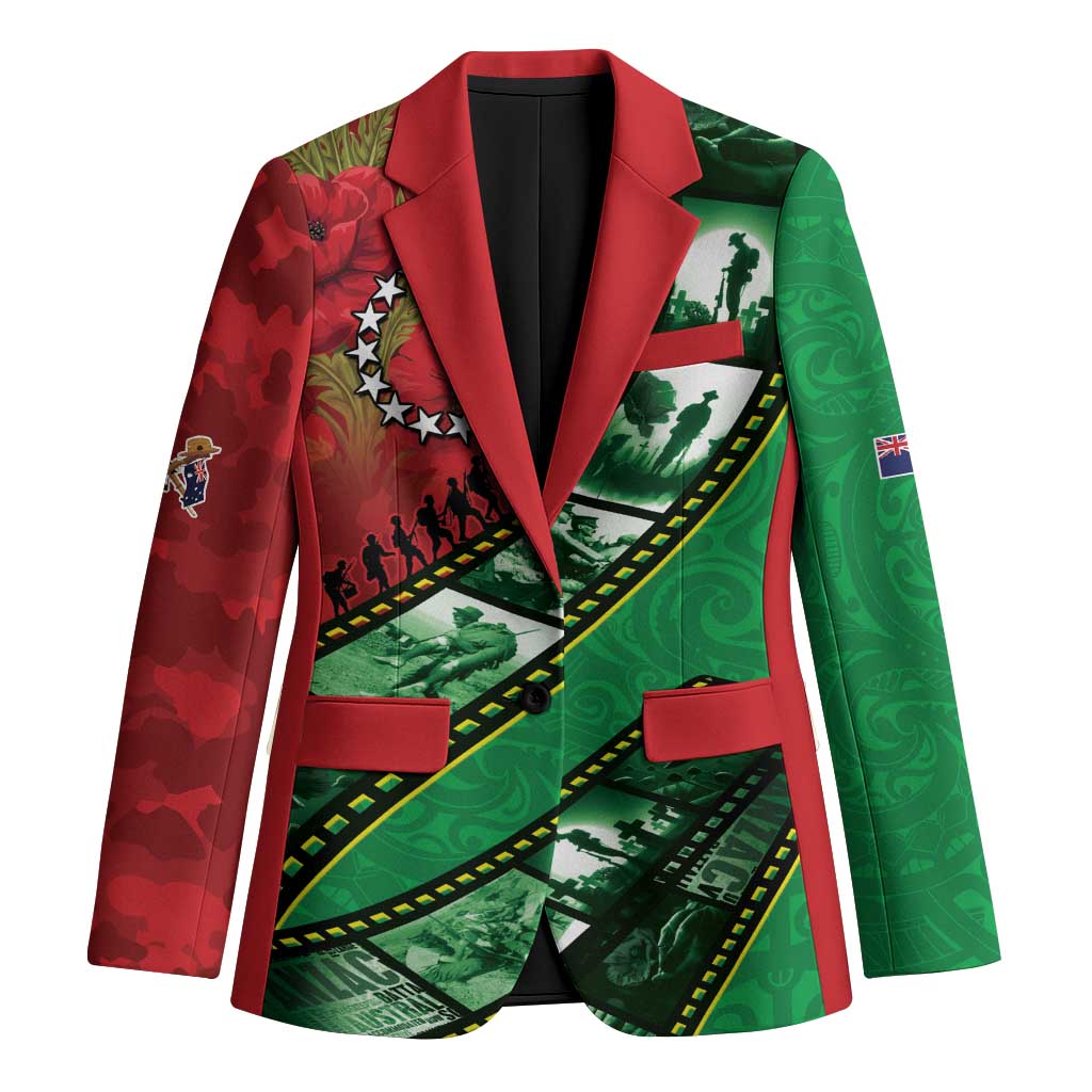 Personalised Cook Islands ANZAC 1915-2026 Filmstrip Blazer Lest We Forget 25 April LT9 Unisex Green - Polynesian Pride