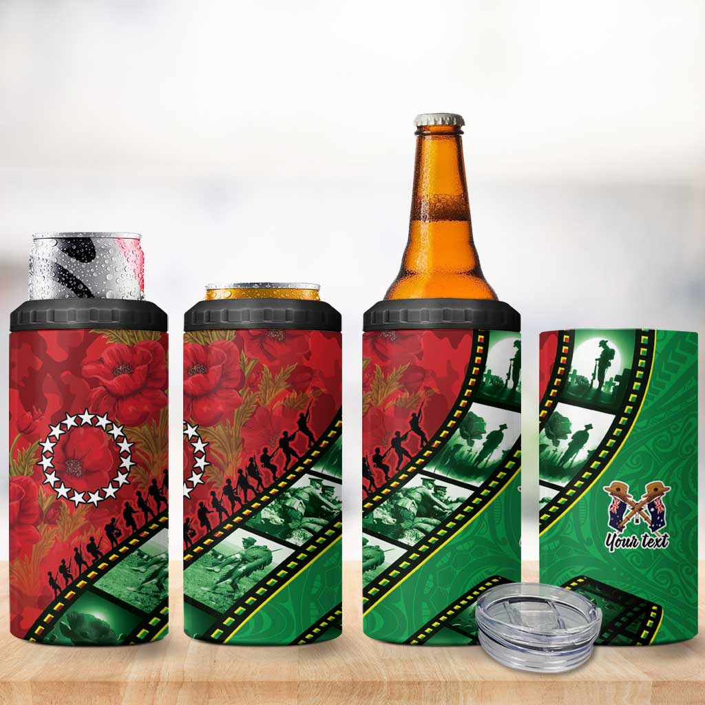 Personalised Cook Islands ANZAC 1915-2026 Filmstrip 4 in 1 Can Cooler Tumbler Lest We Forget 25 April LT9 - Polynesian Pride