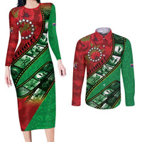 Personalised Cook Islands ANZAC 1915-2026 Filmstrip Couples Matching Long Sleeve Bodycon Dress and Long Sleeve Button Shirt Lest We Forget 25 April LT9 Green - Polynesian Pride