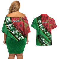 Personalised Cook Islands ANZAC 1915-2026 Filmstrip Couples Matching Off Shoulder Short Dress and Hawaiian Shirt Lest We Forget 25 April LT9 - Polynesian Pride