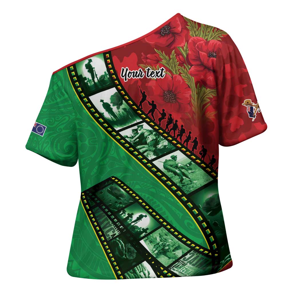 Personalised Cook Islands ANZAC 1915-2026 Filmstrip Cross Shoulder Shirt Lest We Forget 25 April LT9 - Polynesian Pride