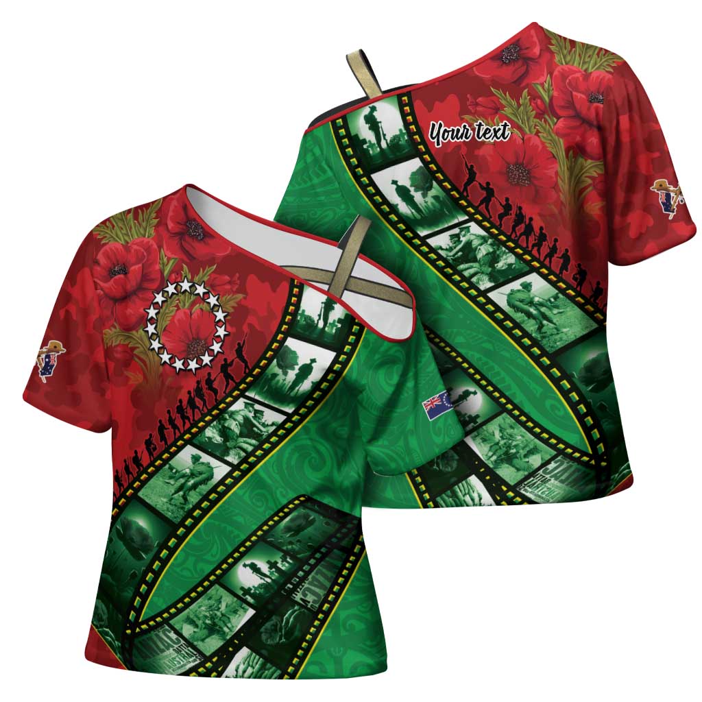 Personalised Cook Islands ANZAC 1915-2026 Filmstrip Cross Shoulder Shirt Lest We Forget 25 April LT9 - Polynesian Pride