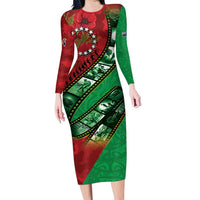 Personalised Cook Islands ANZAC 1915-2026 Filmstrip Family Matching Long Sleeve Bodycon Dress and Hawaiian Shirt Lest We Forget 25 April LT9 Mom's Dress Green - Polynesian Pride