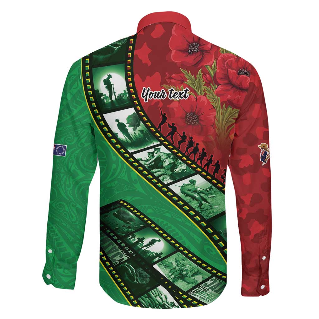 Personalised Cook Islands ANZAC 1915-2026 Filmstrip Family Matching Off The Shoulder Long Sleeve Dress and Hawaiian Shirt Lest We Forget 25 April LT9 - Polynesian Pride