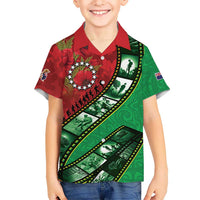Personalised Cook Islands ANZAC 1915-2026 Filmstrip Family Matching Off The Shoulder Long Sleeve Dress and Hawaiian Shirt Lest We Forget 25 April LT9 Son's Shirt Green - Polynesian Pride