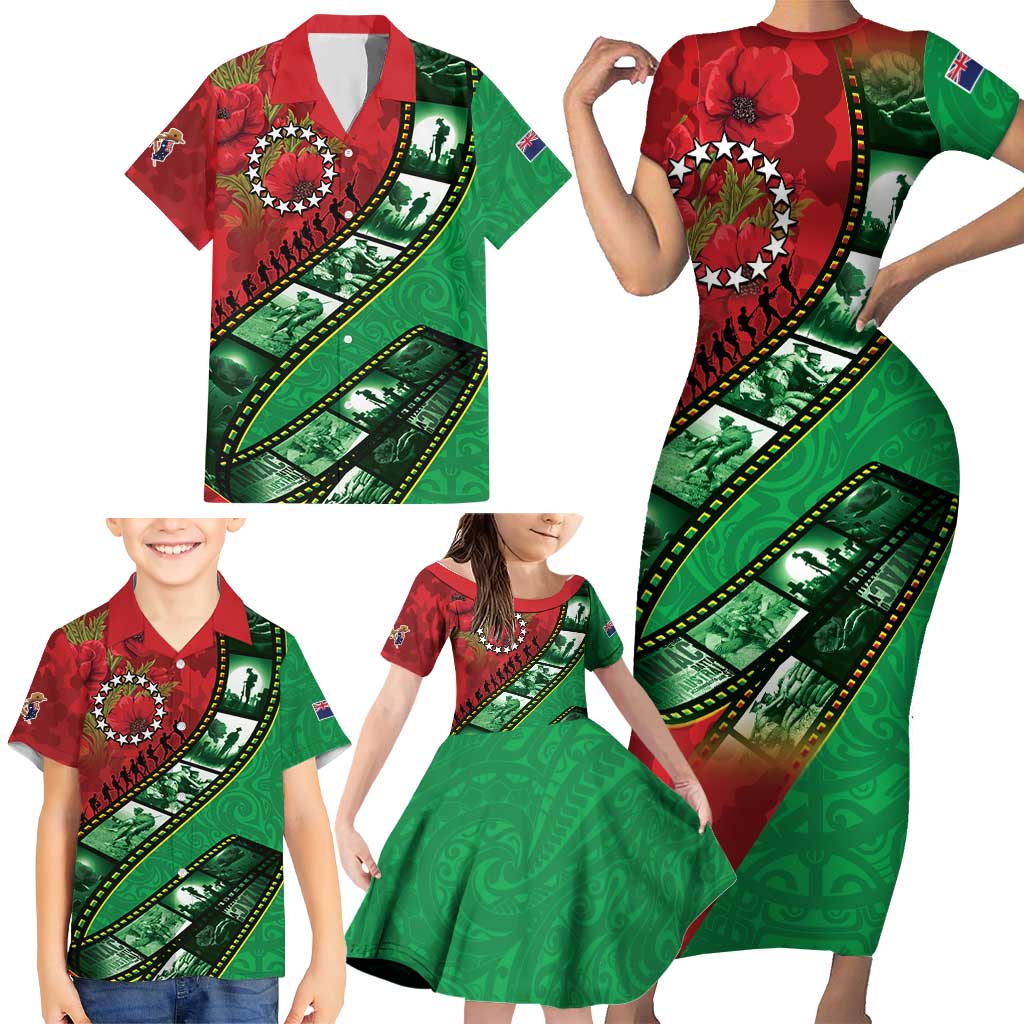 Personalised Cook Islands ANZAC 1915-2026 Filmstrip Family Matching Short Sleeve Bodycon Dress and Hawaiian Shirt Lest We Forget 25 April LT9 - Polynesian Pride