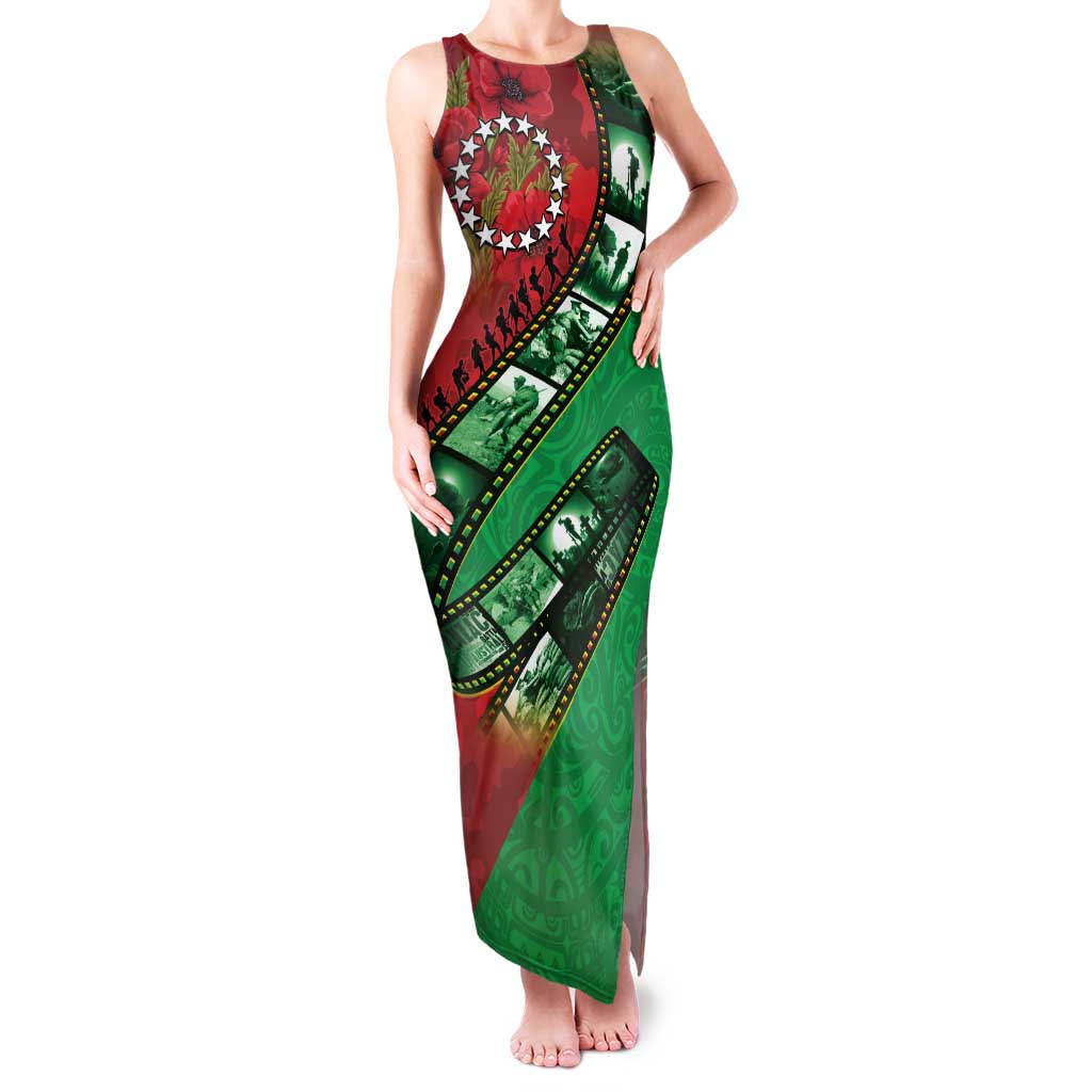 Personalised Cook Islands ANZAC 1915-2026 Filmstrip Family Matching Tank Maxi Dress and Hawaiian Shirt Lest We Forget 25 April LT9 Mom's Dress Green - Polynesian Pride