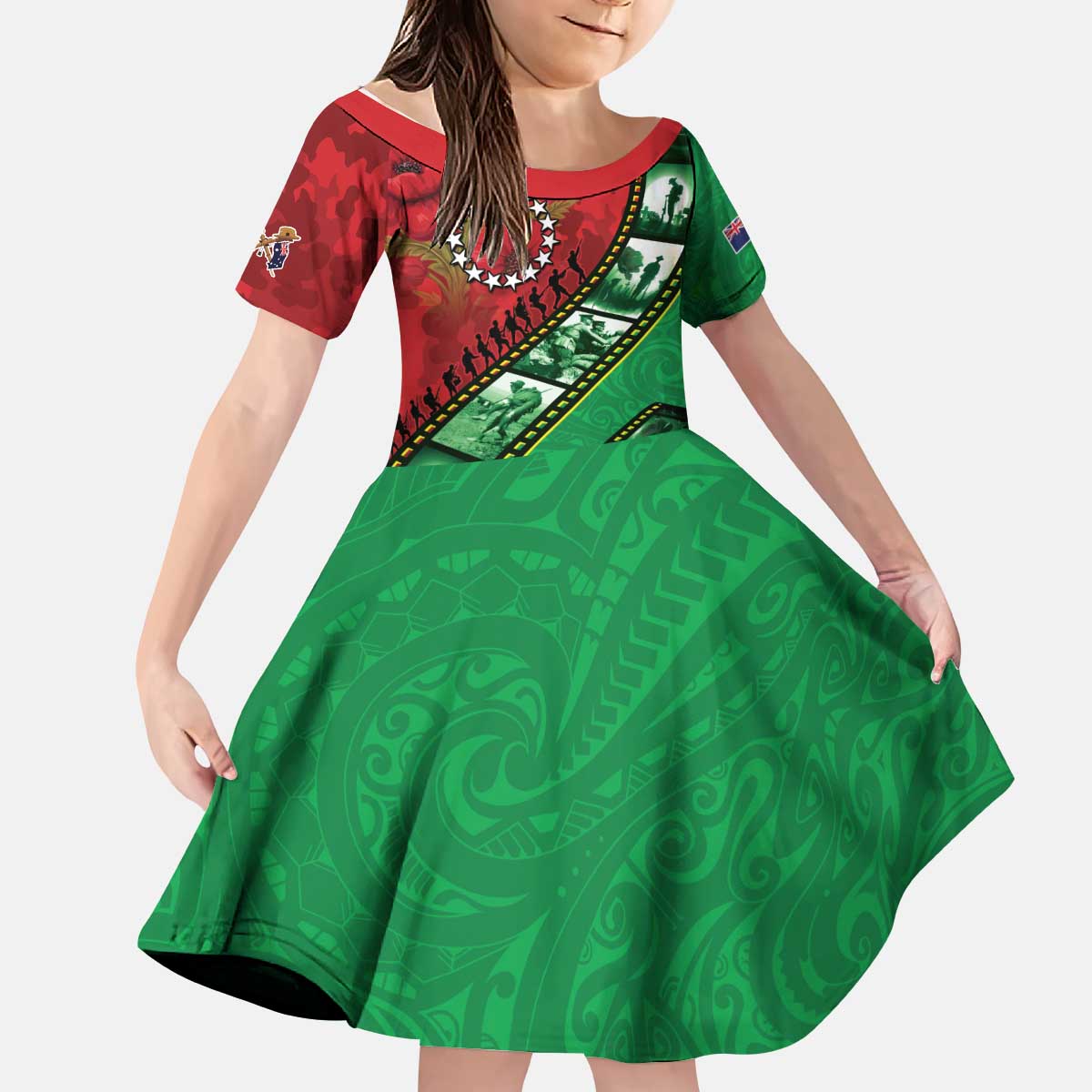 Personalised Cook Islands ANZAC 1915-2026 Filmstrip Kid Short Sleeve Dress Lest We Forget 25 April