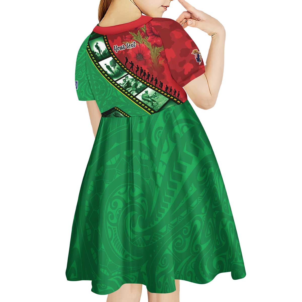 Personalised Cook Islands ANZAC 1915-2026 Filmstrip Kid Short Sleeve Dress Lest We Forget 25 April LT9 - Polynesian Pride