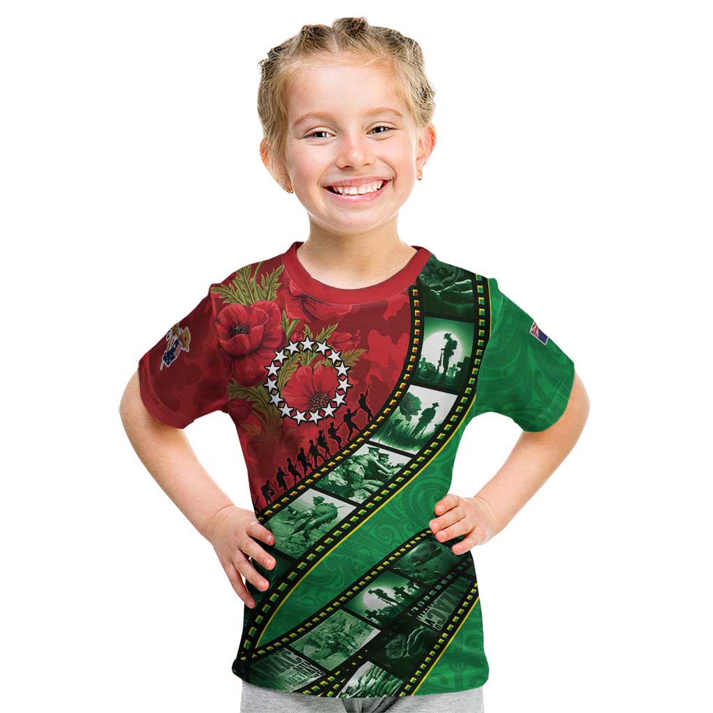 Personalised Cook Islands ANZAC 1915-2026 Filmstrip Kid T Shirt Lest We Forget 25 April