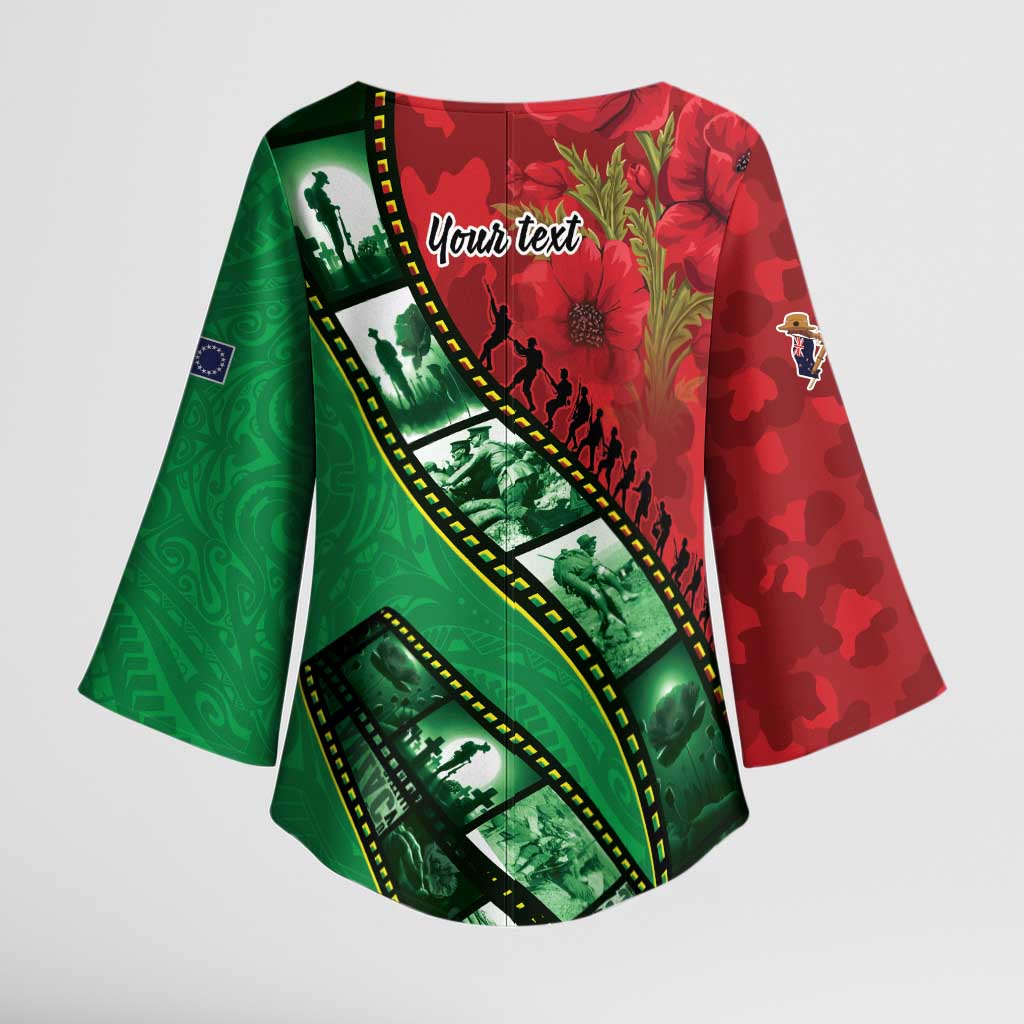 Personalised Cook Islands ANZAC 1915-2026 Filmstrip Kimono Sleeve Blouse Lest We Forget 25 April LT9 - Polynesian Pride