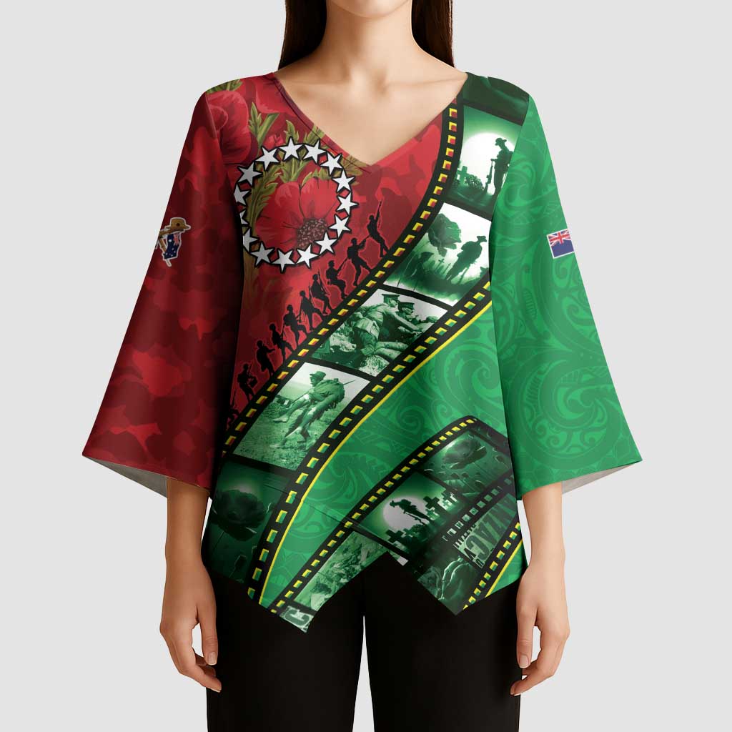 Personalised Cook Islands ANZAC 1915-2026 Filmstrip Kimono Sleeve Blouse Lest We Forget 25 April LT9 - Polynesian Pride