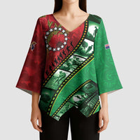 Personalised Cook Islands ANZAC 1915-2026 Filmstrip Kimono Sleeve Blouse Lest We Forget 25 April LT9 - Polynesian Pride