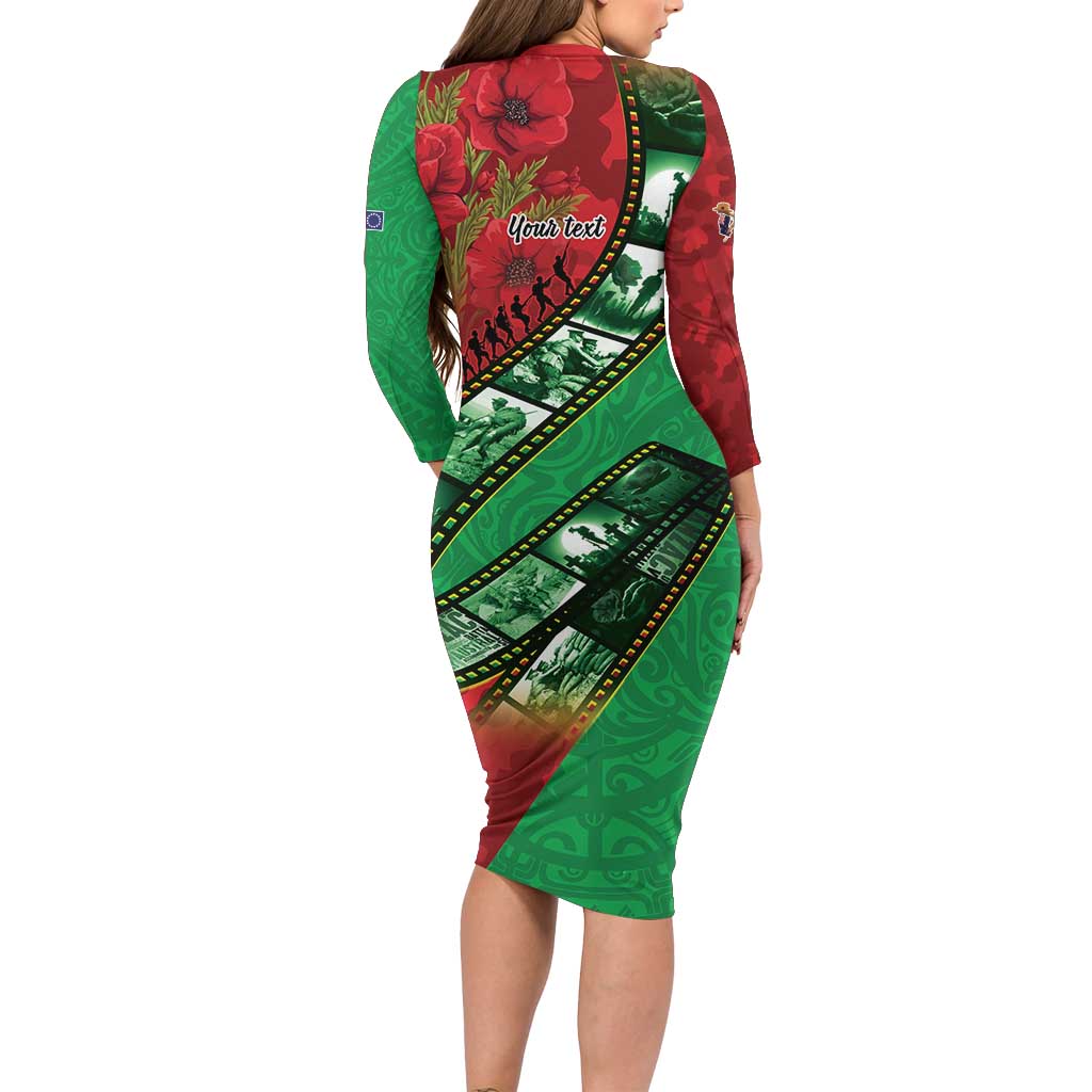 Personalised Cook Islands ANZAC 1915-2026 Filmstrip Long Sleeve Bodycon Dress Lest We Forget 25 April LT9 - Polynesian Pride