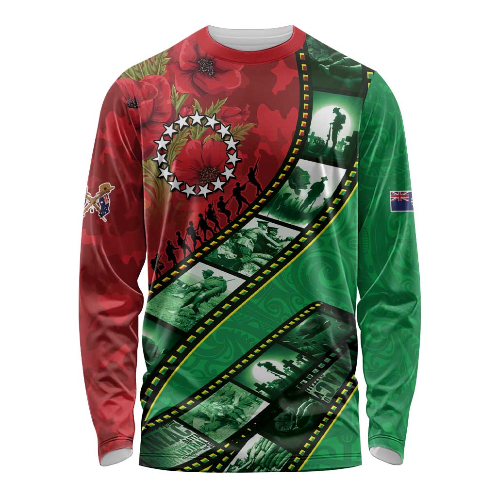 Personalised Cook Islands ANZAC 1915-2026 Filmstrip Long Sleeve Shirt Lest We Forget 25 April LT9 Unisex Green - Polynesian Pride