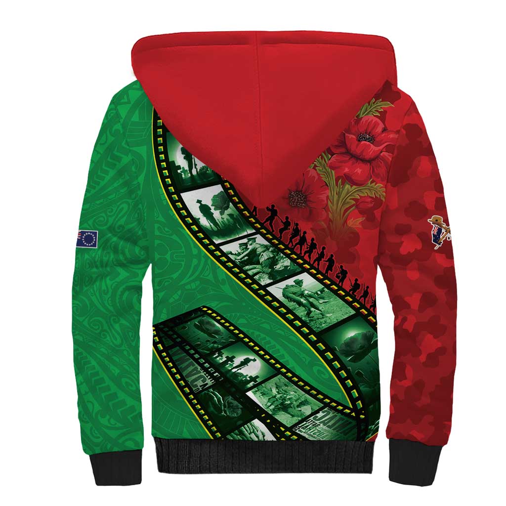 Personalised Cook Islands ANZAC 1915-2026 Filmstrip Sherpa Hoodie Lest We Forget 25 April LT9 - Polynesian Pride