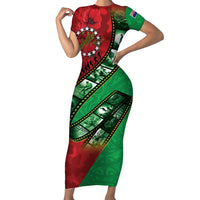 Personalised Cook Islands ANZAC 1915-2026 Filmstrip Short Sleeve Bodycon Dress Lest We Forget 25 April LT9 Long Dress Green - Polynesian Pride