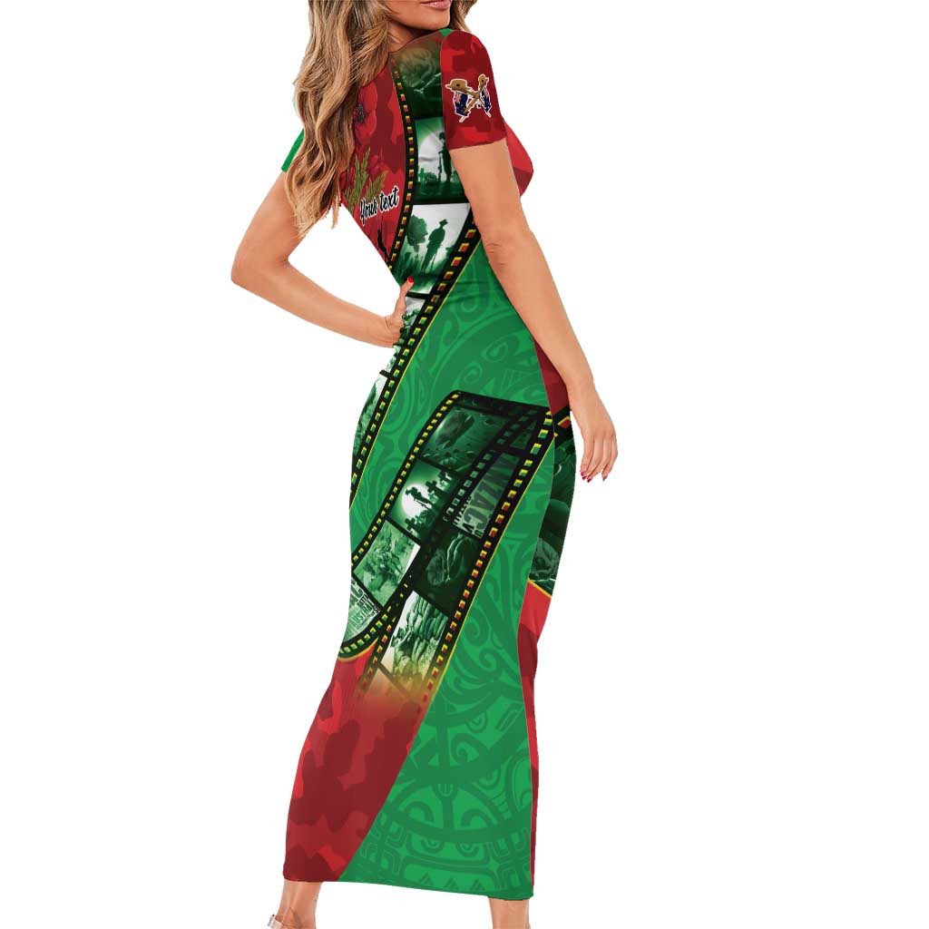 Personalised Cook Islands ANZAC 1915-2026 Filmstrip Short Sleeve Bodycon Dress Lest We Forget 25 April LT9 - Polynesian Pride