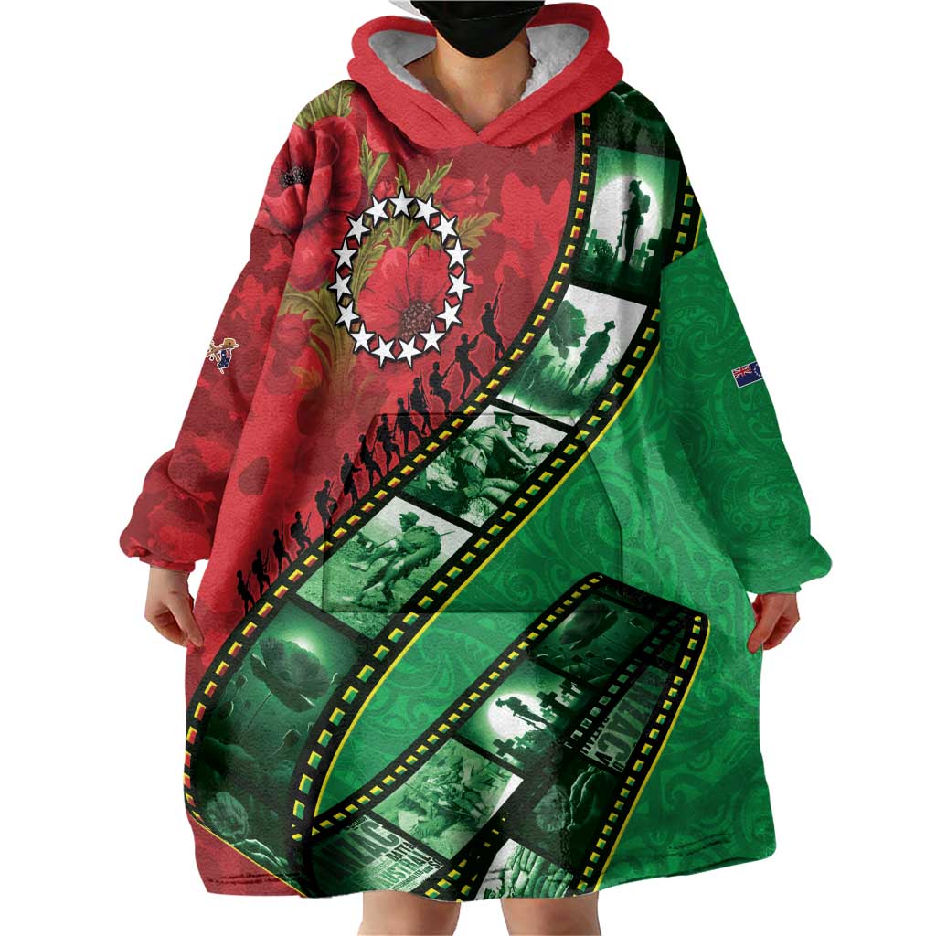 Personalised Cook Islands ANZAC 1915-2026 Filmstrip Wearable Blanket Hoodie Lest We Forget 25 April LT9 - Polynesian Pride