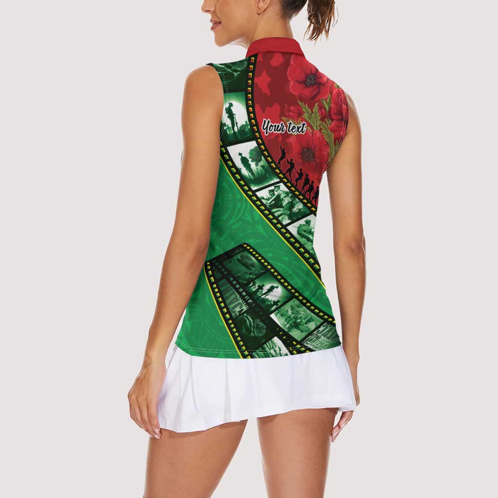 Personalised Cook Islands ANZAC 1915-2026 Filmstrip Women Sleeveless Polo Shirt Lest We Forget 25 April LT9 - Polynesian Pride