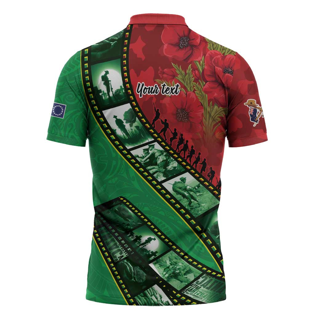 Personalised Cook Islands ANZAC 1915-2026 Filmstrip Zipper Polo Shirt Lest We Forget 25 April LT9 - Polynesian Pride