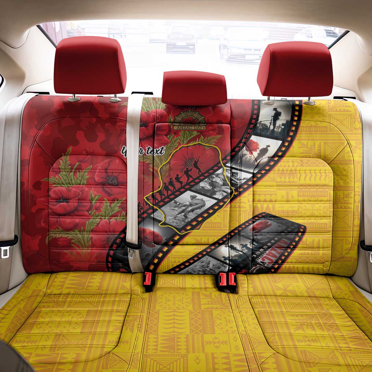 Personalised Niue ANZAC 1915-2026 Filmstrip Back Car Seat Cover Lest We Forget 25 April LT9 - Polynesian Pride