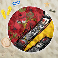 Personalised Niue ANZAC 1915-2026 Filmstrip Beach Blanket Lest We Forget 25 April LT9 One Size 150cm Gold - Polynesian Pride