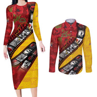 Personalised Niue ANZAC 1915-2026 Filmstrip Couples Matching Long Sleeve Bodycon Dress and Long Sleeve Button Shirt Lest We Forget 25 April LT9 Gold - Polynesian Pride