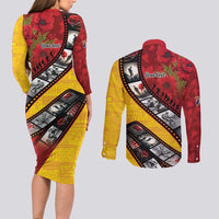 Personalised Niue ANZAC 1915-2026 Filmstrip Couples Matching Long Sleeve Bodycon Dress and Long Sleeve Button Shirt Lest We Forget 25 April LT9 - Polynesian Pride