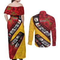 Personalised Niue ANZAC 1915-2026 Filmstrip Couples Matching Off Shoulder Maxi Dress and Long Sleeve Button Shirt Lest We Forget 25 April LT9 - Polynesian Pride