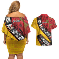 Personalised Niue ANZAC 1915-2026 Filmstrip Couples Matching Off Shoulder Short Dress and Hawaiian Shirt Lest We Forget 25 April LT9 - Polynesian Pride