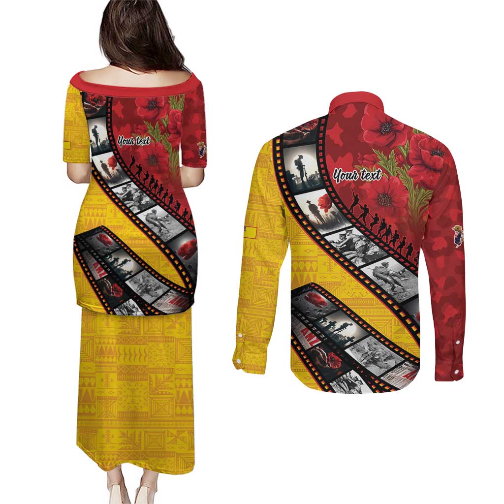 Personalised Niue ANZAC 1915-2026 Filmstrip Couples Matching Puletasi and Long Sleeve Button Shirt Lest We Forget 25 April LT9 - Polynesian Pride