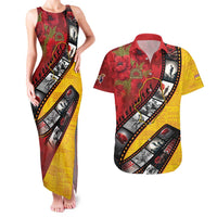 Personalised Niue ANZAC 1915-2026 Filmstrip Couples Matching Tank Maxi Dress and Hawaiian Shirt Lest We Forget 25 April LT9 Gold - Polynesian Pride
