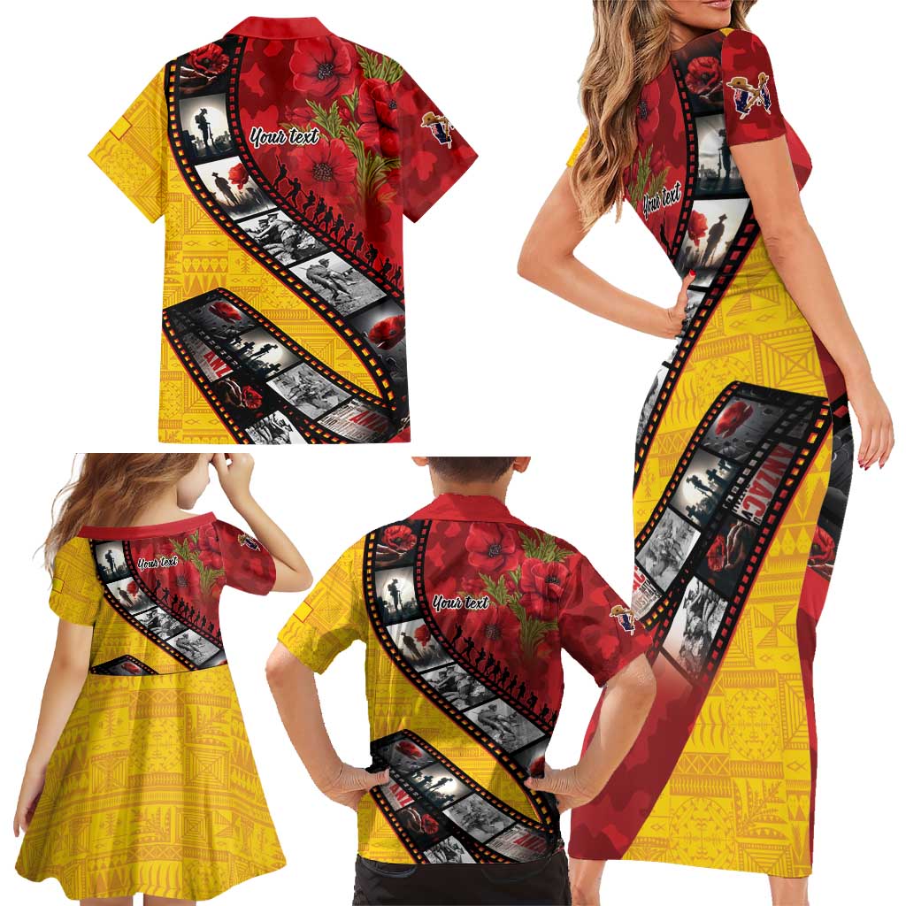 Personalised Niue ANZAC 1915-2026 Filmstrip Family Matching Short Sleeve Bodycon Dress and Hawaiian Shirt Lest We Forget 25 April LT9 - Polynesian Pride