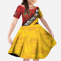 Personalised Niue ANZAC 1915-2026 Filmstrip Family Matching Tank Maxi Dress and Hawaiian Shirt Lest We Forget 25 April LT9 Daughter's Dress Gold - Polynesian Pride
