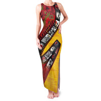 Personalised Niue ANZAC 1915-2026 Filmstrip Family Matching Tank Maxi Dress and Hawaiian Shirt Lest We Forget 25 April LT9 Mom's Dress Gold - Polynesian Pride