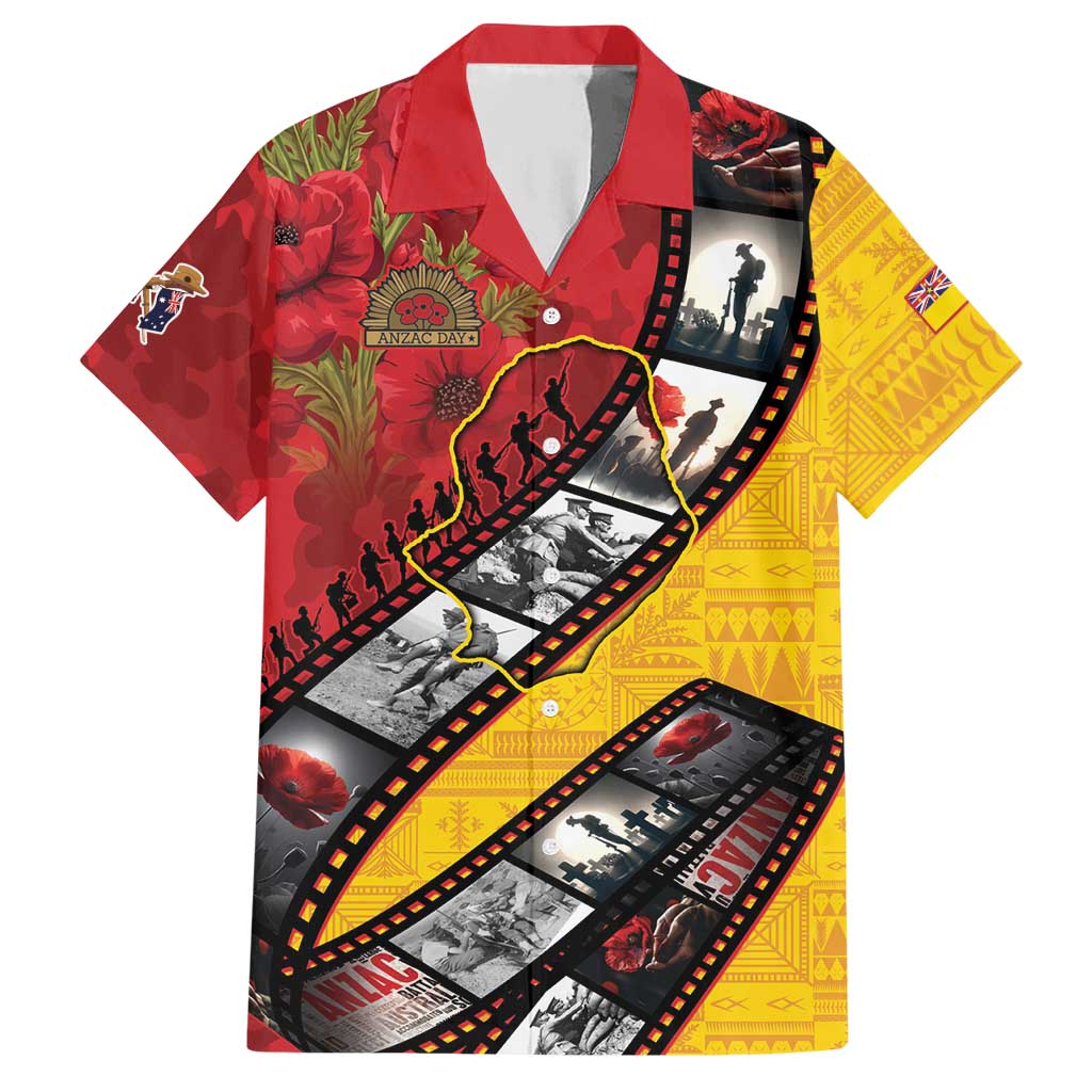 Personalised Niue ANZAC 1915-2026 Filmstrip Hawaiian Shirt Lest We Forget 25 April LT9 Gold - Polynesian Pride
