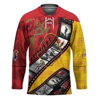 Personalised Niue ANZAC 1915-2026 Filmstrip Hockey Jersey Lest We Forget 25 April LT9 Unisex Gold - Polynesian Pride